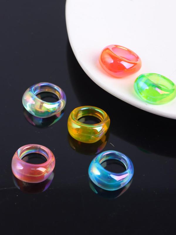 6pcs set Mixed Color Cute Synthetic Resin Stackable Ring, Fashion All-match Accessories for Women & Girls, Daily Clothing Decor for Party, Gift