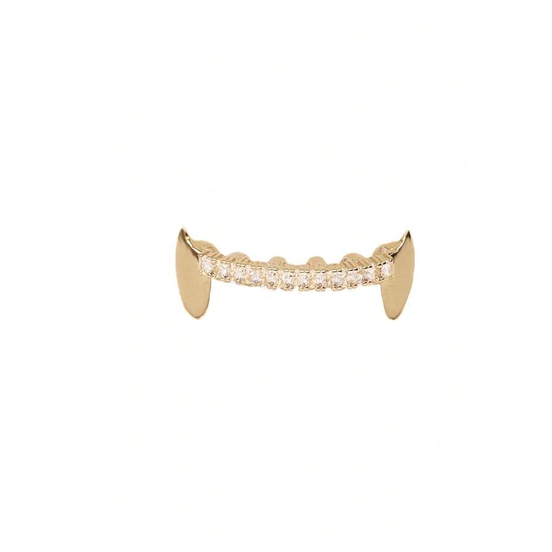 European And American Trendy Punk Style Copper Zirconia Crystal Tiger Tooth Hiphop Grill For Women