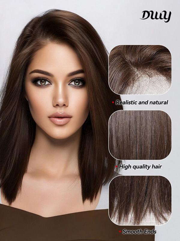 14 Inch Brown Straight Lace Front Wigs for Women, Fluffy Shoulder Length Wigs without Bangs, Heat Resistant Synthetic Lace Front Wigs for Party, Daily Use, with Comb & Fastening Strap & Wig Cap, 2024 Fall Hairstyles Glueless