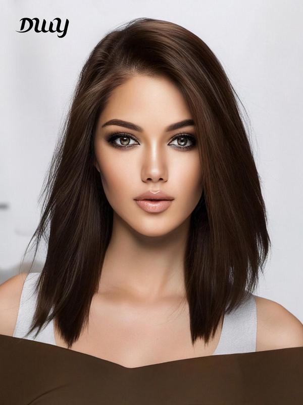 14 Inch Brown Straight Lace Front Wigs for Women, Fluffy Shoulder Length Wigs without Bangs, Heat Resistant Synthetic Lace Front Wigs for Party, Daily Use, with Comb & Fastening Strap & Wig Cap, 2024 Fall Hairstyles Glueless