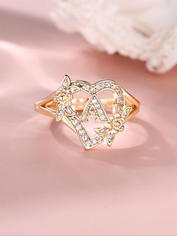 Fashion Letter & Flower Design Rhinestone Inlaid Promise Ring, Casual Matching Rings Jewelry for Party, Classic Trendy Accessories for Daily Wear