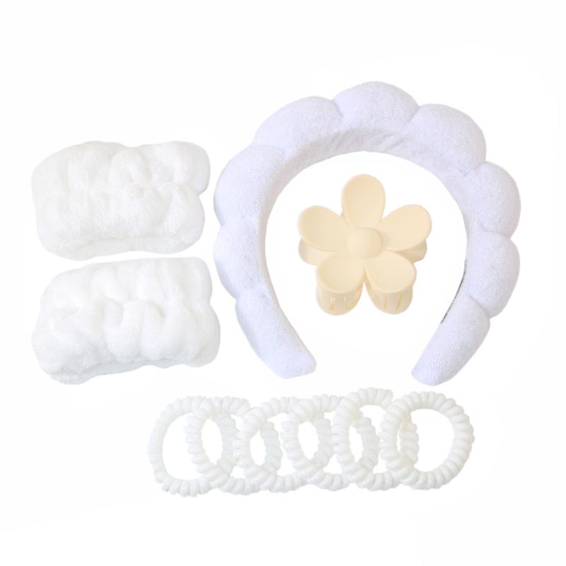 3pcs 10Pcs Women's Simple Solid Color Sponge Hair Hoop, Summer Cloudy Design Hair Accessories Set for Makeup,Face Washing Wristband for Hairstyle Ideas,  Spa,Plush Hair Accessories Set, Suitable for Daily Washing，Back to School