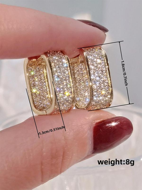 Geometric Rectangle Design Hoop Earrings, Luxury Jewelry Double Sided Inlaid Rhinestone Decorative Hoop Earrings, Shiny Fashion Personalized Accessories, Wedding Anniversary Party Holiday Jewelry Gifts for Women