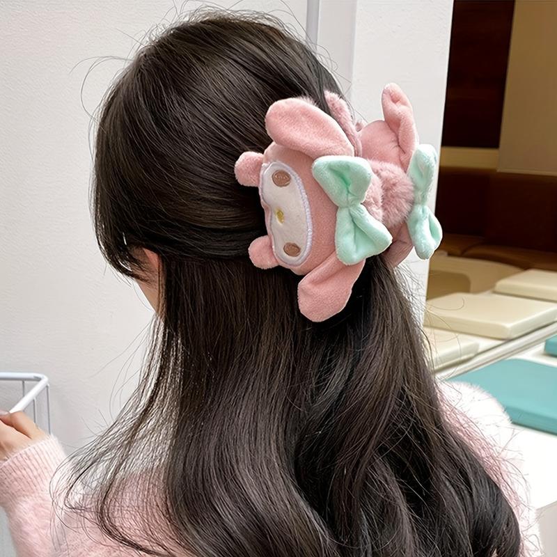 2024 Listing 1 PCs Cartoon Cute Sanrio 3D Plush Barrettes, Sweet Girl's Back Hair, Plush Barrettes with Cute Top Clip Hair Accessories