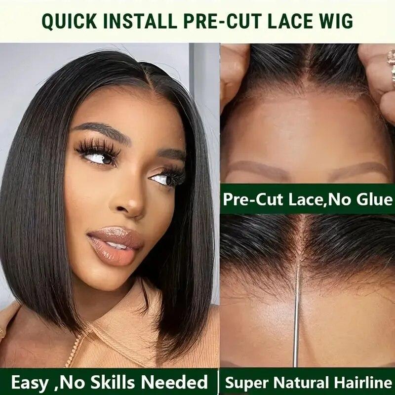 12inch Glueless Bob Hair Wig Human Hair Ready To Wear Straight HD Transprent 5X6 Lace Closure Wigs For Women Pre Plucked Pre Cut Short Bob Wigs