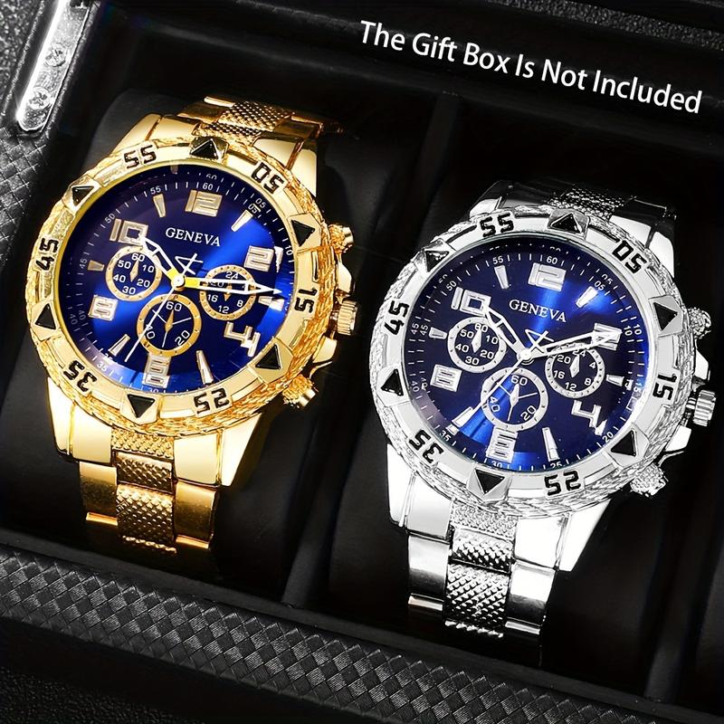 3-Piece 2-Piece Fashionable Business Men's Round Quartz Watch Set with Date Function, Stainless Steel Bands, Zinc Alloy Case, Electronic Movement, Pointer Display - Ideal for Valentine's, Easter, Eid Al-Adha, Birthday, Christmas Gifts