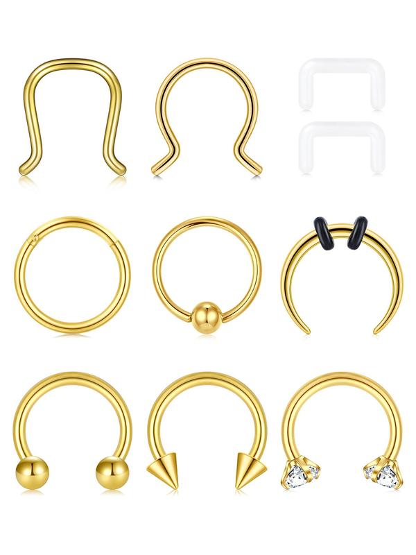 Unisex Street Trend Rhinestone Decor Rivet Design Nose Rings, 10pcs set Trendy Minimalist Septum Piercing Jewelry, Chic Body Jewelry for Party Decor