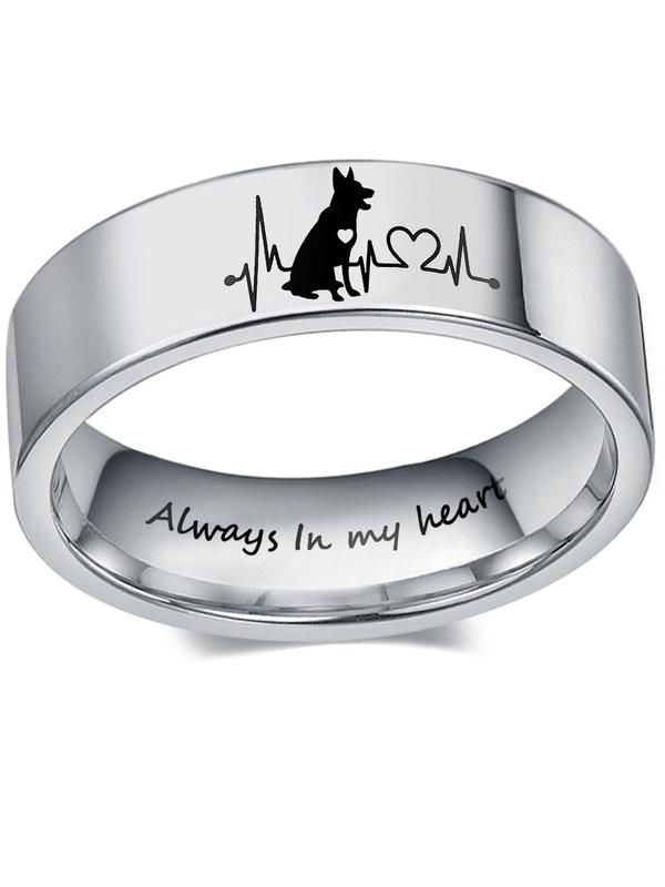 Heartbeat Dog Pattern Ring,  Stainless Steel Band Ring, Fashion Jewelry Accessories for Men & Women, Gift for Anniversary, Birthday