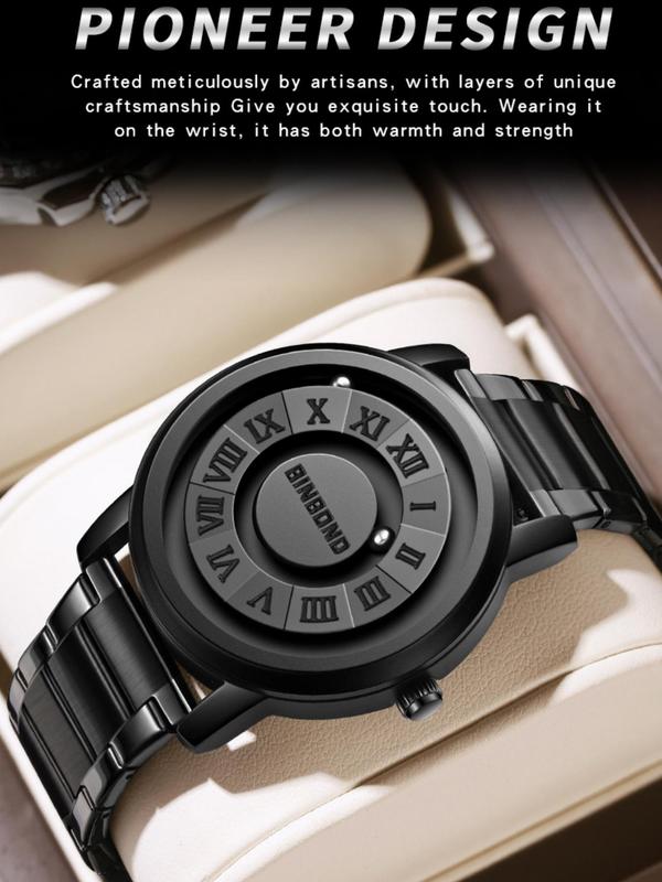 Men's Business Fashion Round Dial Analog Quartz Watch, Fashion Watch for Party, Daily Clothing Decor, Trendy All-match & Exquisite Watch for Birthday Gift with Box