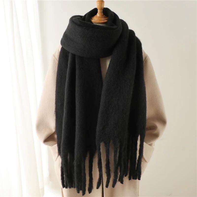 Women's Cashmere Winter Scarf - Solid Color Pashmina Wrap with Big Tassel Shawl and Long Poncho