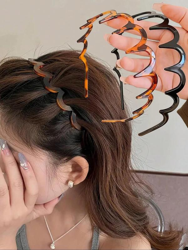 Wave Design Hair Hoop (2pcs set), Casual Versatile Hair Accessories for Women & Girls, Minimalist Headwear Suitable for Thick Hair