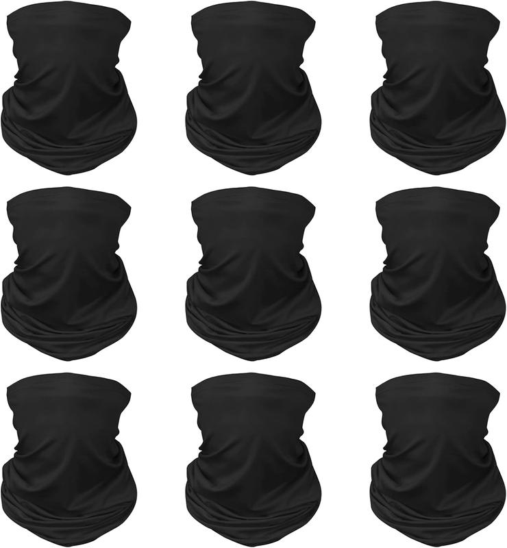 9 count Sun UV Protection Face Mask Cooling Neck Gaiter Balaclava Bandana Scarf (9 Pack(Black))