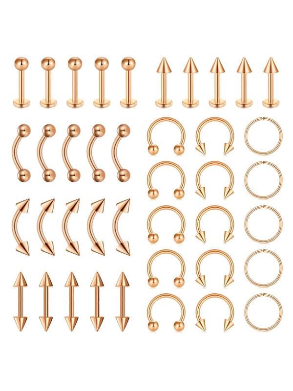 Stainless Steel Nose Piercing Jewelry Set, 2024 New Style Nose Rings Lip Rings Earrings Tongue Rings Curved Barbell Set, Simple Style Piercing Jewelry for Girlfriend Gifts