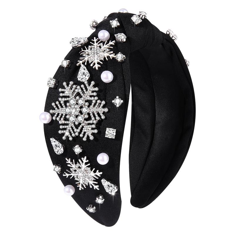 Christmas Headbands for Women Beaded Christmas Tree Headband Crystal Wide Knotted Headband Xmas Holiday Hair Accessories Gifts