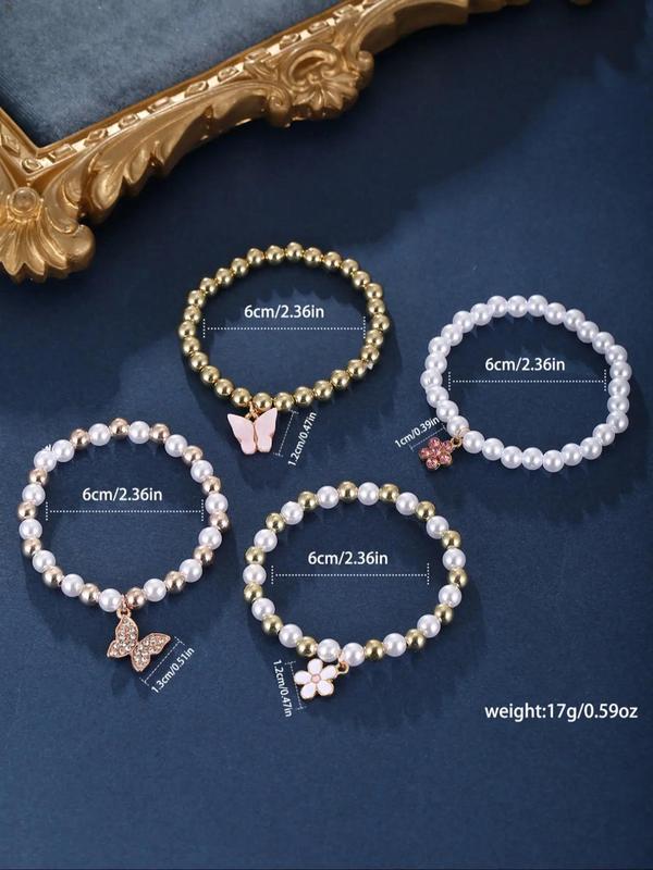 Elegant Butterfly Themed Watch & Jewelry Set, Including Round Dial Watch & Butterfly Charm Beaded Bracelets, without Box