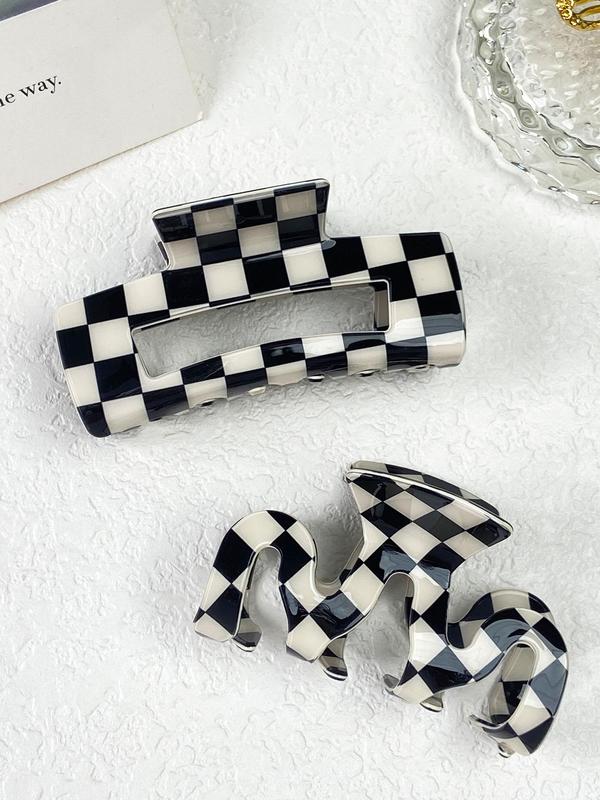 Summer Plaid Pattern Hair Claw Clips, Casual Versatile Claw Clips for Women & Girls, Elegant All-match Fashion Accessories for Daily & Party Decoration, Exquisite Jewelry As Gifts