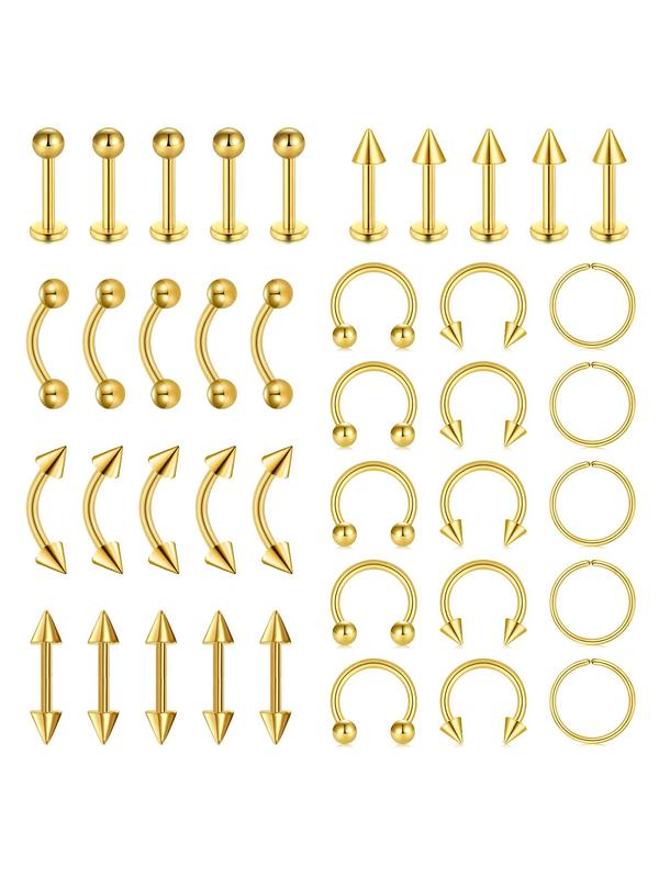 Stainless Steel Nose Piercing Jewelry Set, 2024 New Style Nose Rings Lip Rings Earrings Tongue Rings Curved Barbell Set, Simple Style Piercing Jewelry for Girlfriend Gifts