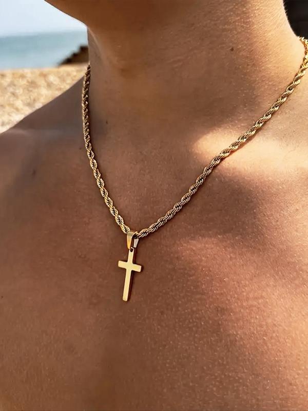 Classic Retro Design Stainless Steel Cross Pendant Necklace, Fashion Back To School Vintage Jewelry for Party, Daily Clothing Decor, Trendy All-match & Exquisite Jewelry for Birthday Gift for Fall 2024