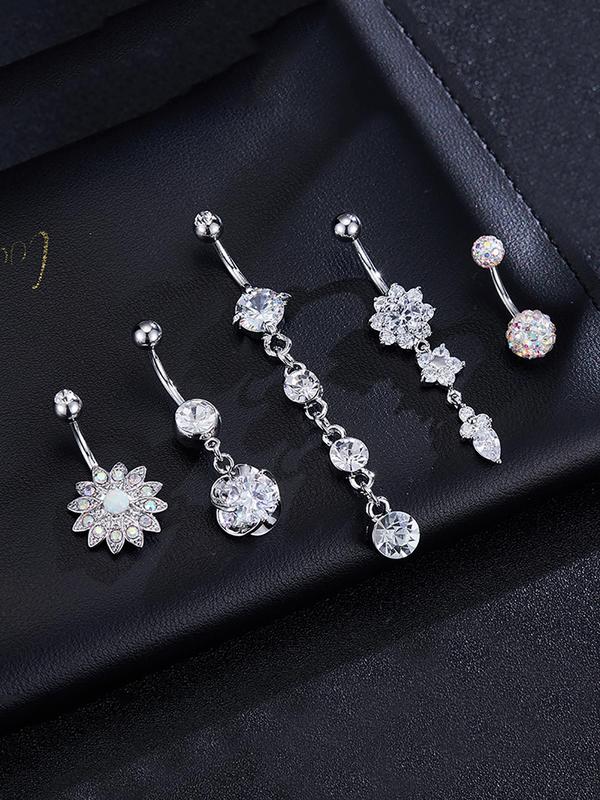 Rhinestone Decorated Belly Ring, Women Belly Piercing Body Jewelry for Party, Daily Clothing Decor, Trendy All-match Cool Female Accessories for Birthday Gift