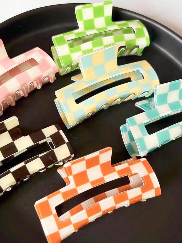 Checkerboard Pattern Hair Claw, Elegant Hollow Out Design Hair Accessories for Women & Girls, Casual Versatile Hair Accessories for Daily Wear