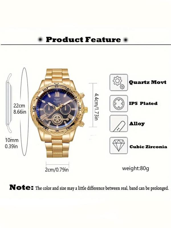 Men's Business Rhinestone Decorated Quartz Watch & Chain Bracelet & Necklace, Fashion Watch Set for Party, Daily Clothing Decor, Trendy All-match & Exquisite Watch Set for Gift