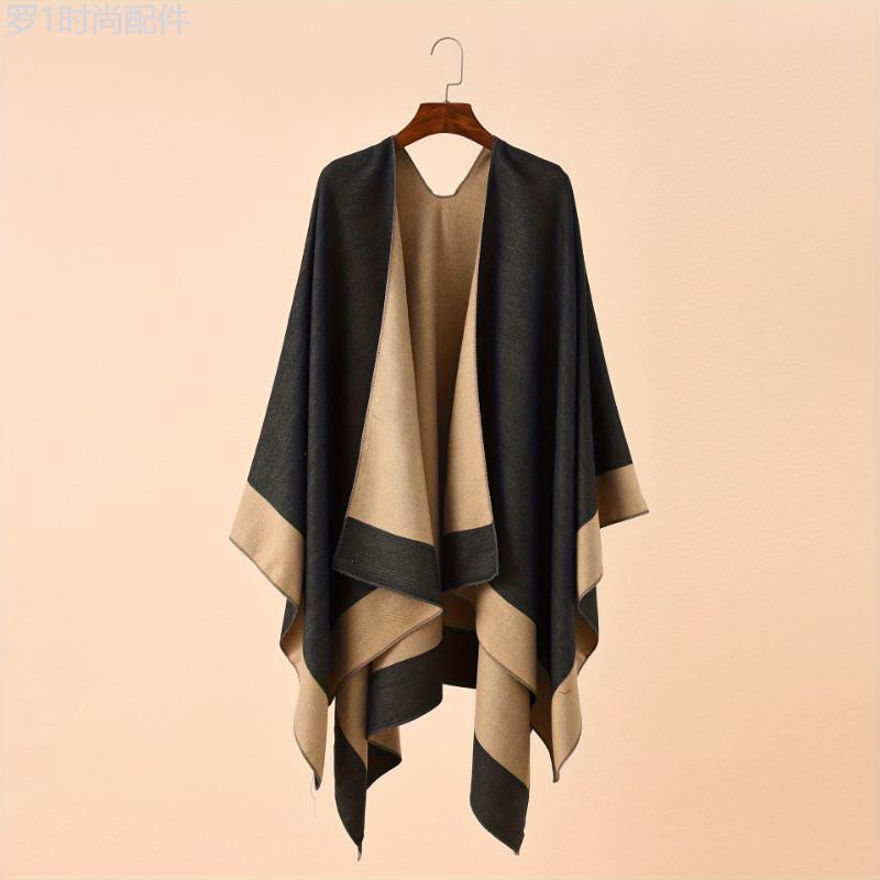 Women's Elegant Polyester Poncho Wrap - 100% Polyester, Woven, Dry Clean Only - Versatile Fall Winter Shawl for Casual Outings and Travel - Chic Unisex Blanket Scarf in Neutral Tones