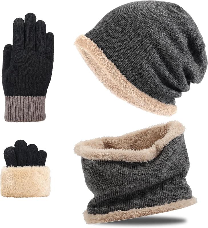 Warm Winter Beanie Hat & Scarf Gloves Set Stylish Knit Skull Cap for Men Women (02 Gray)