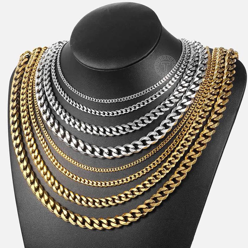 3 5 7 9 11mm Hermah Men's Curb Chain Necklace Choker Silver Gold Color Stainless Steel Cuban Link Jewelry for Male Female Christmas Gift