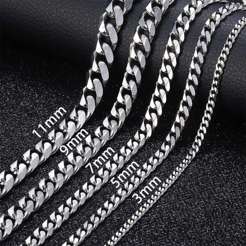 3 5 7 9 11mm Hermah Men's Curb Chain Necklace Choker Silver Gold Color Stainless Steel Cuban Link Jewelry for Male Female Christmas Gift