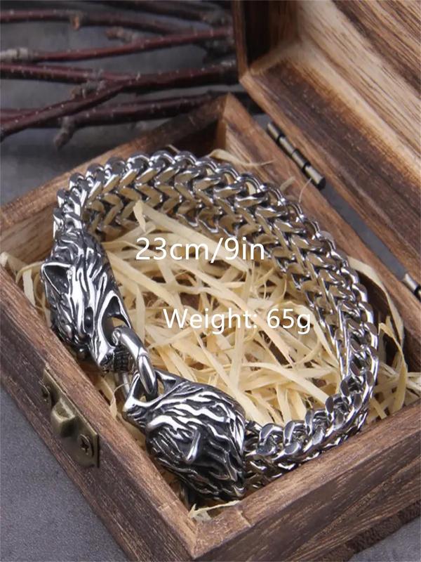 Vintage Wolf Head Design Bracelet, Punk Style Stainless Steel Jewelry for Men, Trendy All-match & Exquisite Jewelry for Birthday Gift