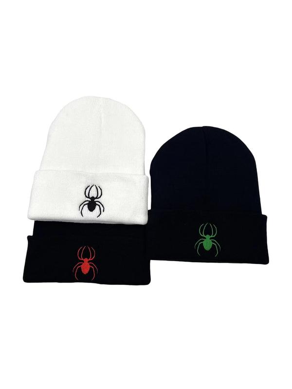 Spider Embroidery Beanie Hat, Casual Animal Design Knitted Hat for Fall & Winter, Warm Beanie Cap for Men & Women As Halloween Gift