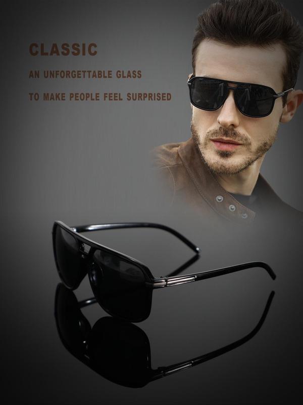 Men's Business Double Bridge Square Frame Sunglasses, Vintage Trendy Sunglasses for Everyday Use, Fashion Accessories for Outdoor Activities