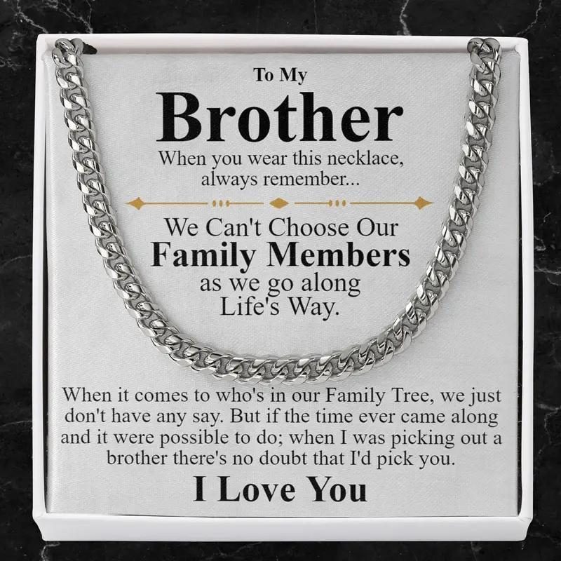 To My Brother Handmade Men's Classic Stainless Steel Six-sided Grinding Necklace With Message Card Set Gift Give To Brother's Birthday Christmas New Year Gift Necklace + Gift Box + Card Set