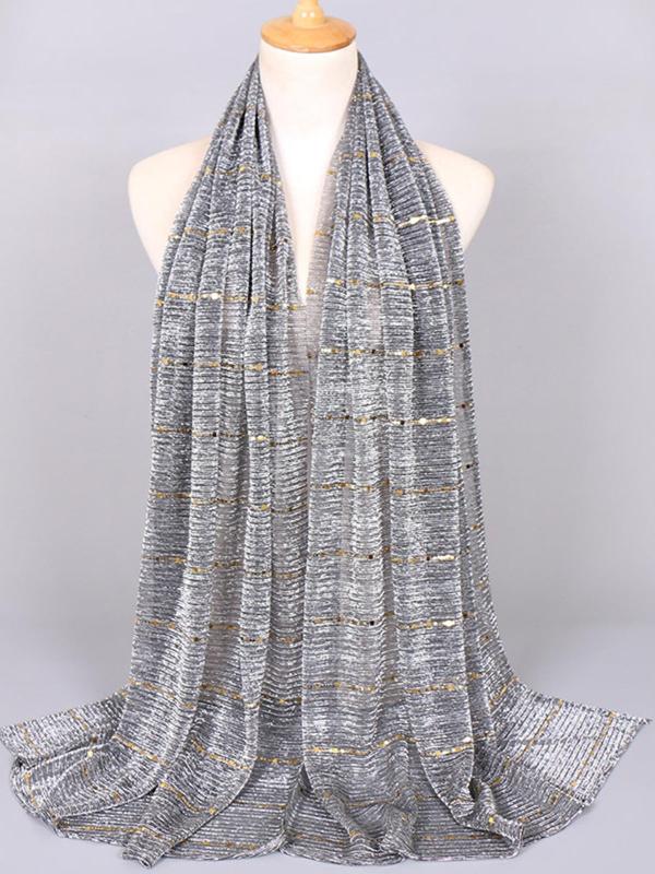 Women's Sheer Long Scarf, Glittering Fashion Solid Color Contrast Sequin Decor Silky Shawl for Daily Wear, Women's Elegant Trendy Scarf for All Seasons for Mom, Girlfriend