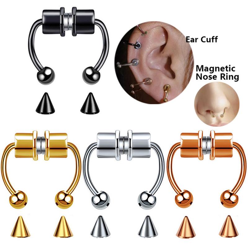 Stainless Steel Non-Piercing Magnetic Nose Ring for Men and Women