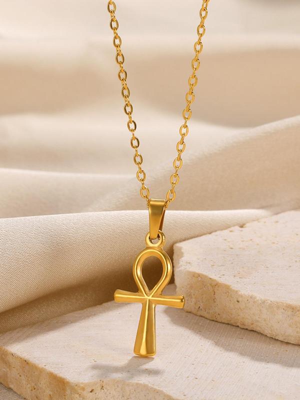 Vintage Style Stainless Steel Egyptian Ankh Pendant Necklace, Fashion Jewelry for Party, Daily Clothing Decor, Trendy All-match & Exquisite Jewelry for Birthday Gift