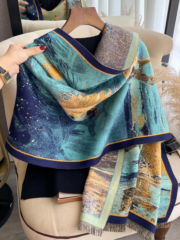 Women's Random Print Decor Scarf, Casual Soft Warm Shawl for Fall & Winter, Fashion Accessories for Daily Wear