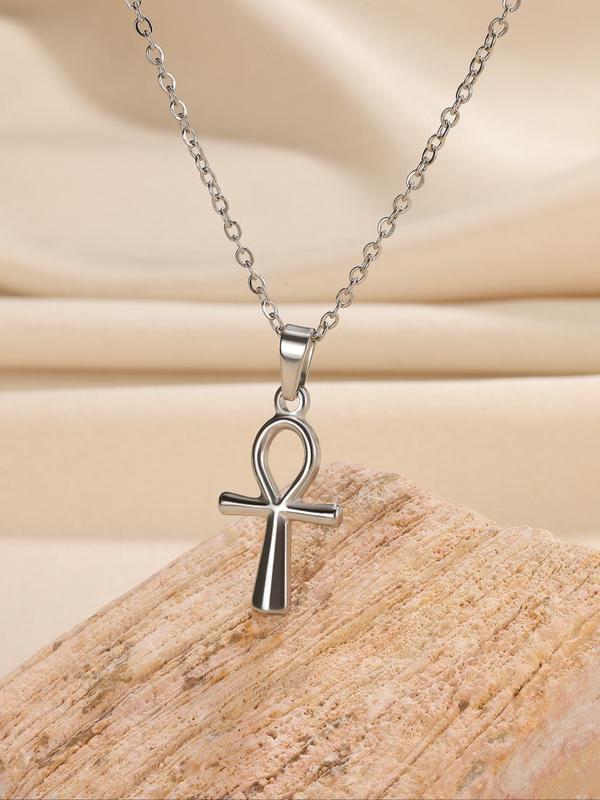 Vintage Style Stainless Steel Egyptian Ankh Pendant Necklace, Fashion Jewelry for Party, Daily Clothing Decor, Trendy All-match & Exquisite Jewelry for Birthday Gift