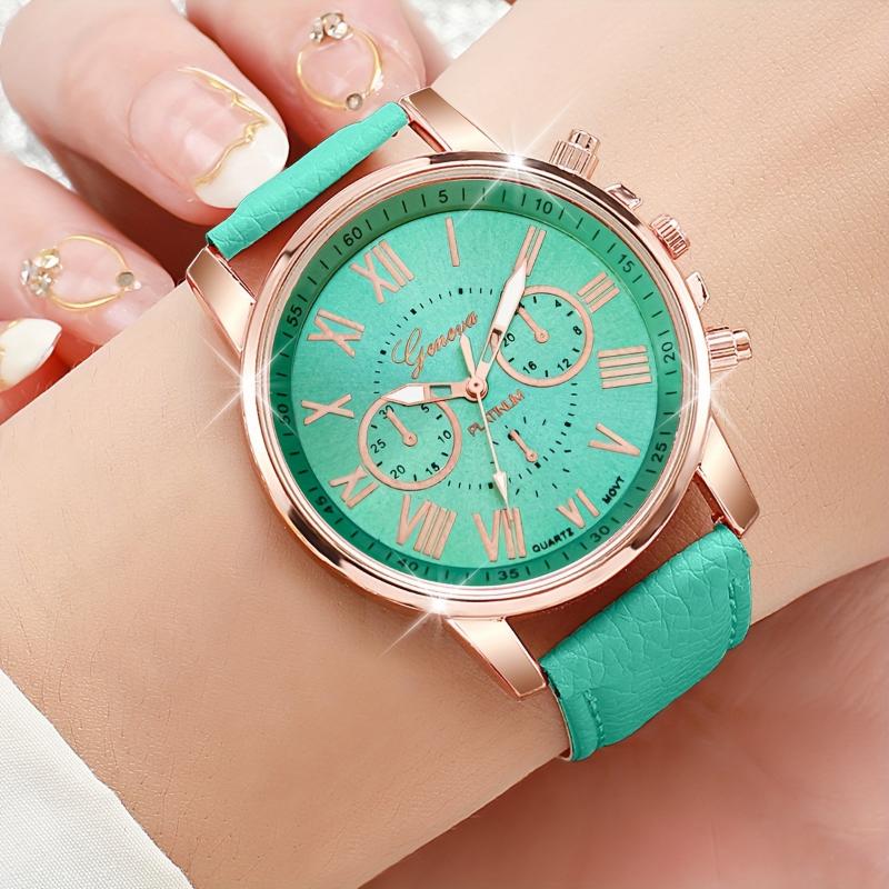 Chic 7pcs Women's Quartz Watch Set - Casual Fashion, Faux Leather Straps, Alloy Cases (Box Not Included)