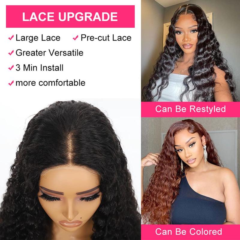 Ready To Wear And Go 30 32 Inch Glueless Wig Curly 5x5 6x4 4x6 HD Transparent Lace Front Wig For Women Brazilian Human Hair Wig Deep Wave Pre-Cut Lace Pre Plucked Natural Hairline Sale Bling Hair 180%