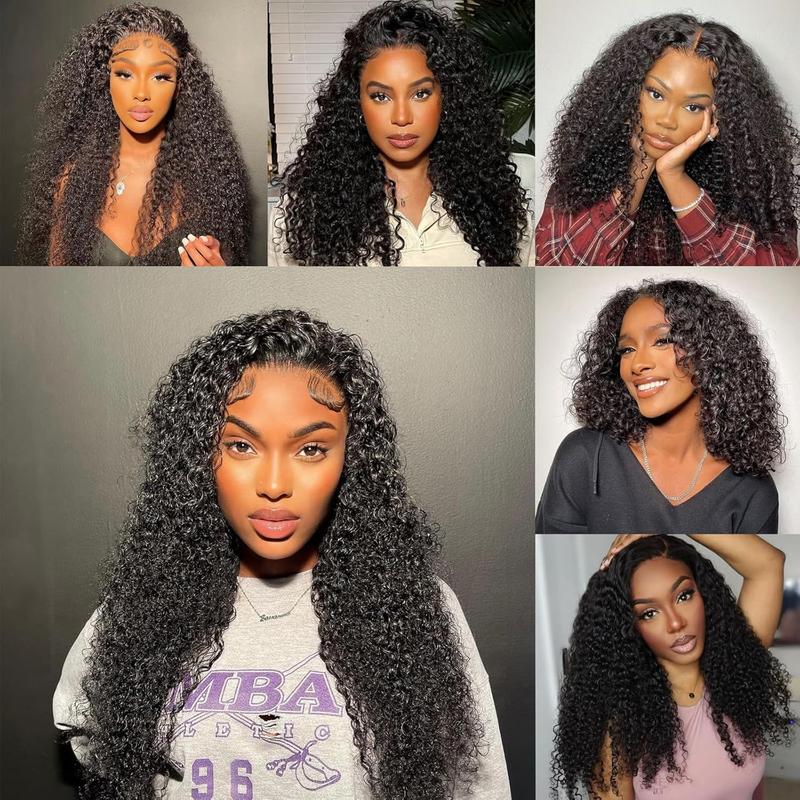 Wear and Go Glueless Wigs Human Hair Pre Plucked Pre Cut 4x4 Hd Lace Closure Wigs Human Hair Kinky Curly Human Hair Wig 200% Density Ready to Wear Glueless Wigs Natural Black