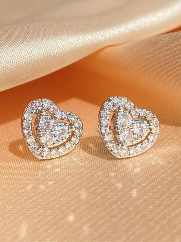 Elegant Heart Shaped Rhinestone Decorated Hollow Out Stud Earrings, Fashionable Earrings for Women, Summer Jewelry Accessories, Trendy Jewelry Gift for Party, Cartilage Earrings, Bling Bling Earrings