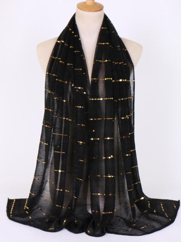 Women's Sheer Long Scarf, Glittering Fashion Solid Color Contrast Sequin Decor Silky Shawl for Daily Wear, Women's Elegant Trendy Scarf for All Seasons for Mom, Girlfriend