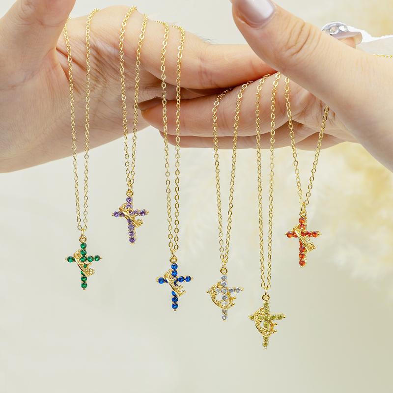 Godkiss Colorful Crown&Cross Pendant Choker Necklace Earrings Set for Women&Men Daily Clothing Trendy All-match&Exquisite Jewelry for Christmas Gifts