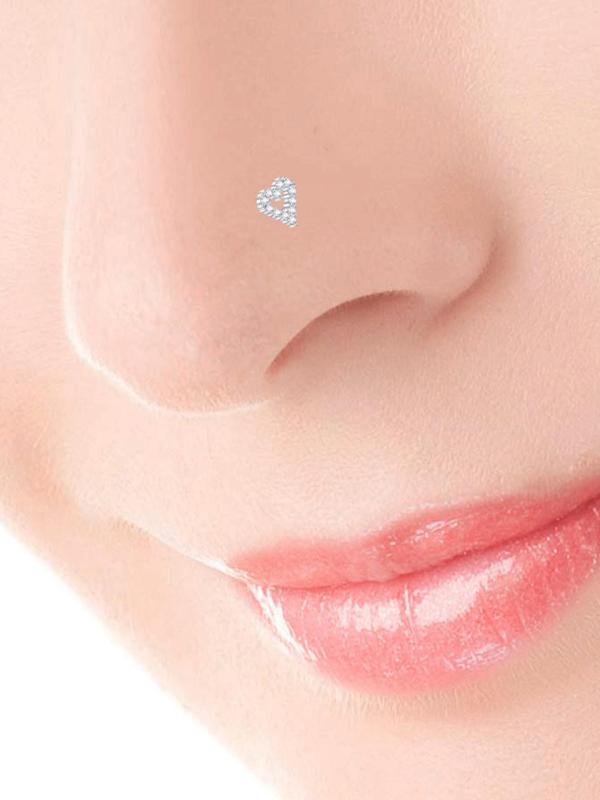 Rhinestone Heart Shaped Nose Ring, Punk Style Stainless Steel Jewelry for Women & Men for Party, Daily Clothing Decor, Trendy All-match & Exquisite Jewelry for Birthday Gift