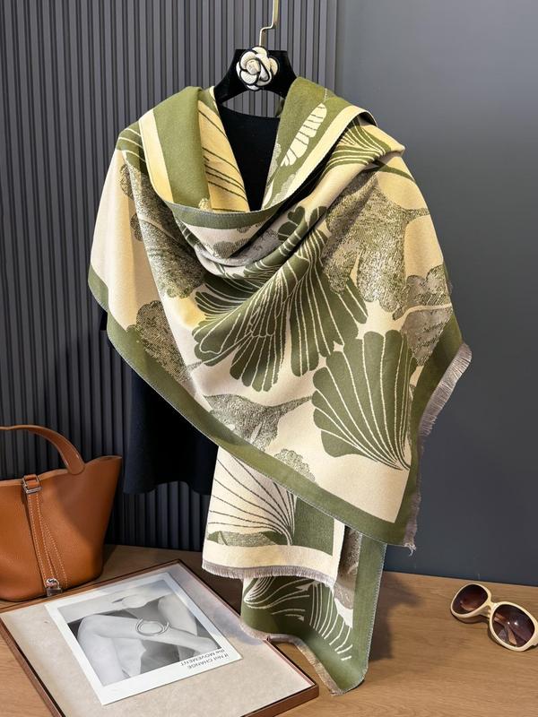 Women's Floral Print Double Sided Thickened Scarf, Elegant Soft Warm Shawl for Daily Wear, Fashion Accessories for Women & Girls