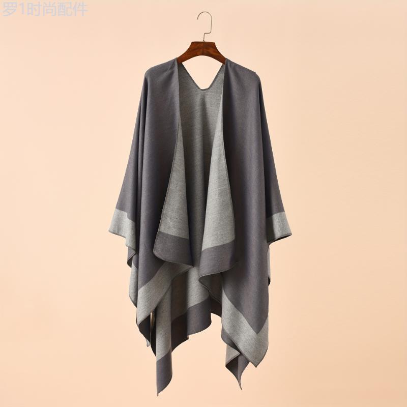 Women's Elegant Polyester Poncho Wrap - 100% Polyester, Woven, Dry Clean Only - Versatile Fall Winter Shawl for Casual Outings and Travel - Chic Unisex Blanket Scarf in Neutral Tones