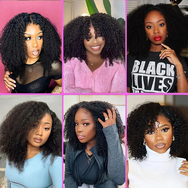 Marryu Afro Kinky Curly Wear Go Glueless Wigs Human Hair Bleached Knots 7x5 Pre Cut Lace Closure Wig Pre Plucked Hair Line 180% Density