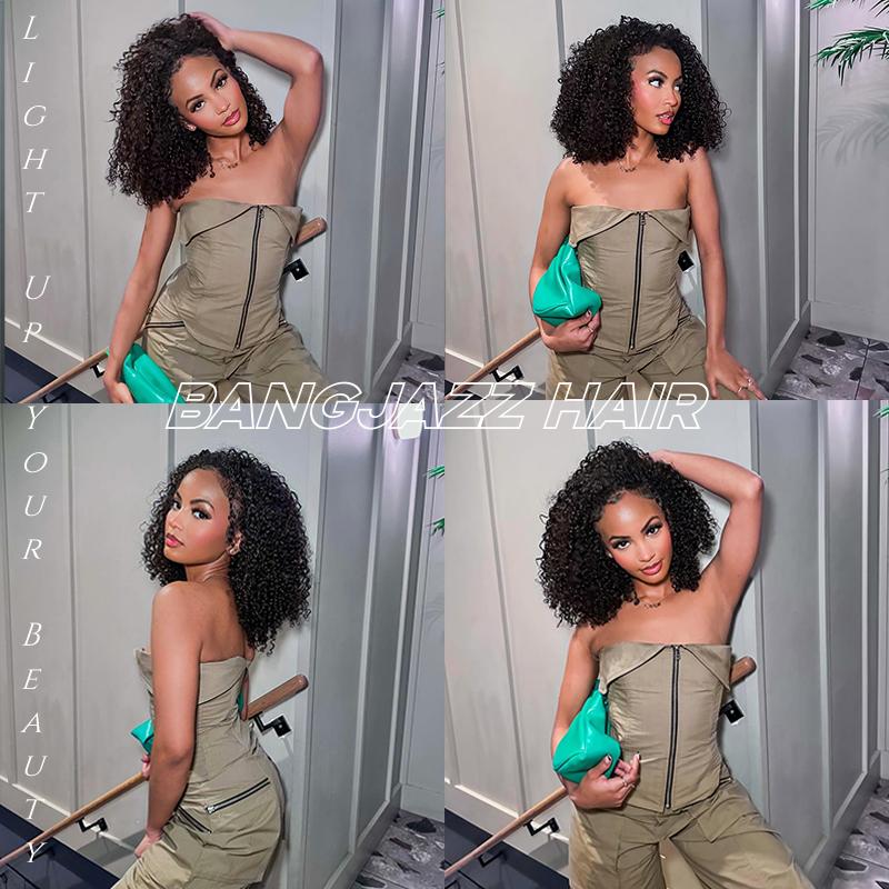 BangJazz Short Kinky Curly Ready to Wear Glueless Wigs Pre Cut Lace Bleachde Konts Closure Wigs 250% Density Human Hair Wig Lace Front Wigs Pre Plucked For Women