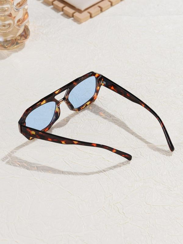 Vintage Leopard Print Tinted Lens Sunglasses, Square Frame Sunglasses for Everyday Use, Fashion Sunglasses for Outdoor Activities